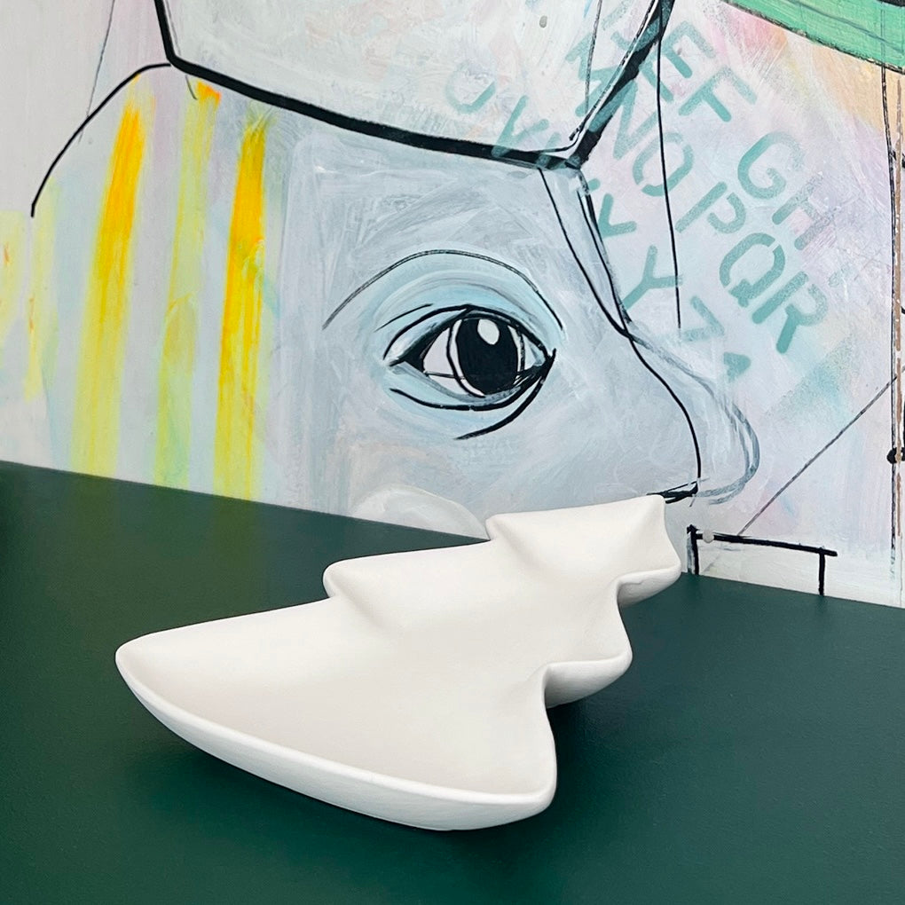 Juletræs tallerken i hvid keramik